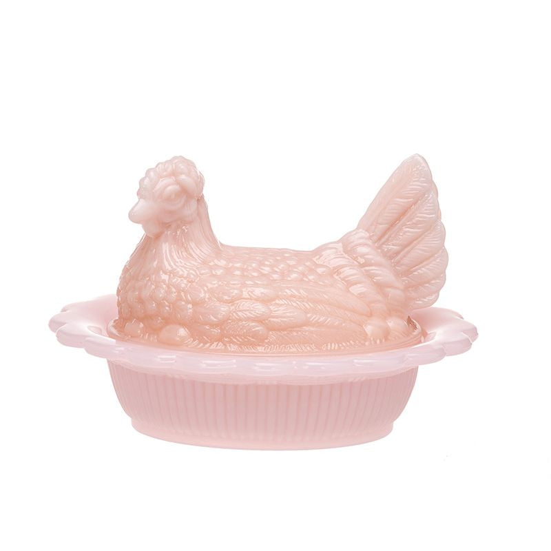 Mosser Glass Vintage Style Hen on Nest or Nesting Hen Crown Tuscan Pink 6 by 4.5