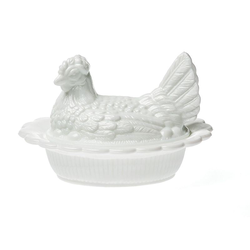 Mosser Glass Vintage Milk Glass White Hen on Nest or Nesting Hen 6 by 4.5