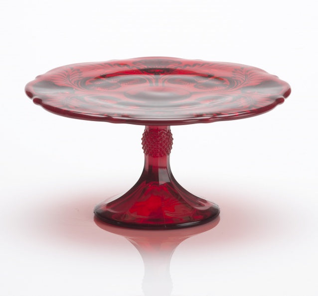 MOSSER GLASS INVERTED THISTLE CAKE STAND RED 8.5 INCH