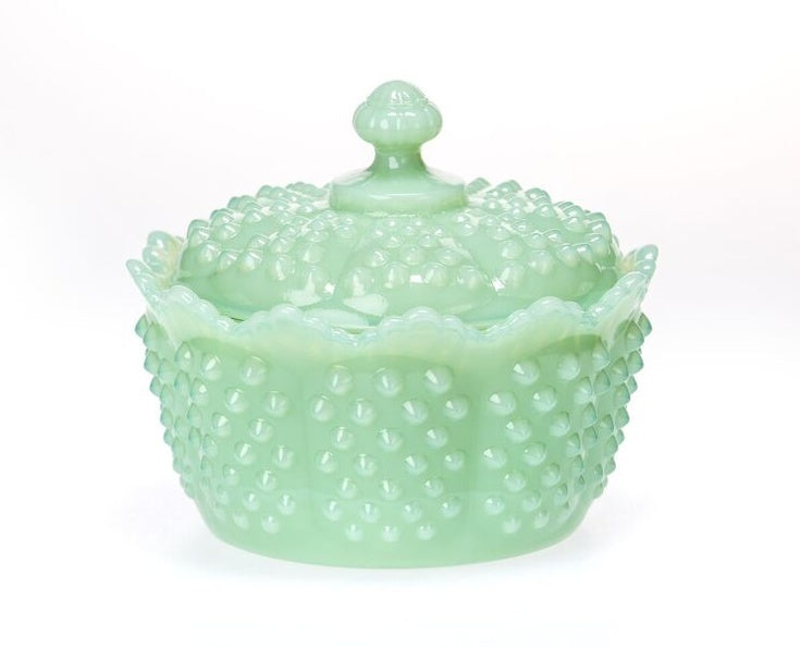 Mosser Glass USA Gigi Hobnail Vintage Style Butter Tub in Jadeite Green