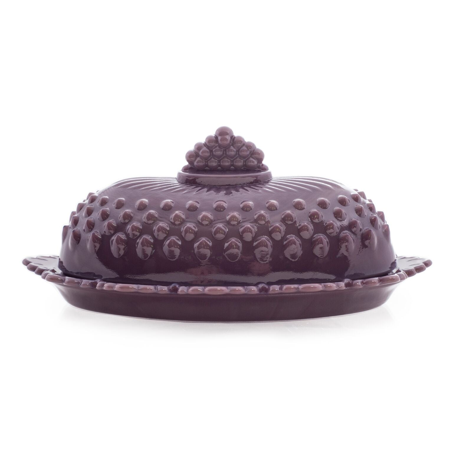 MOSSER GLASS GIGI HOBNAIL STICK BUTTER DISH EGGPLANT