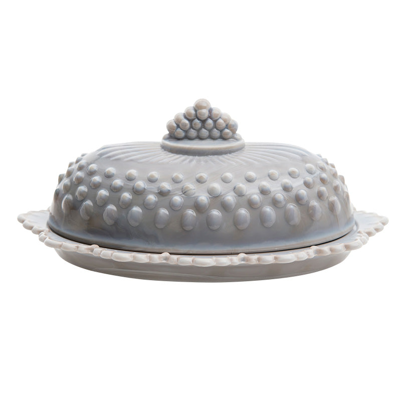 Mosser Glass USA Gigi Hobnail Stick Butter Dish in Marble Gray